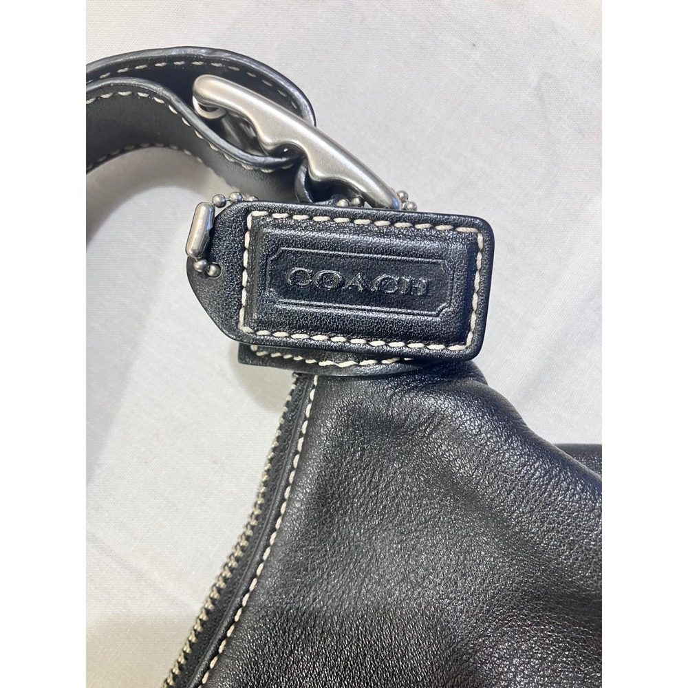 Coach Black‎ Leather Shoulder Baguette Handbag Silver Hardware - Picture 4 of 12